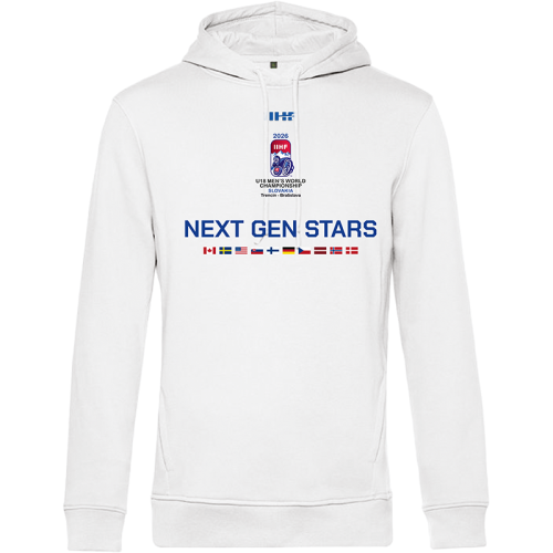 Fanúšikovská mikina s kapucňou MS U18 logo biela