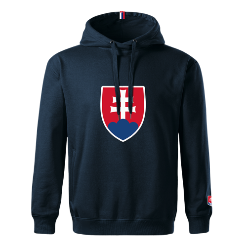 Mikina s kapucňou a vyšitým logom, modrá, Slovensko